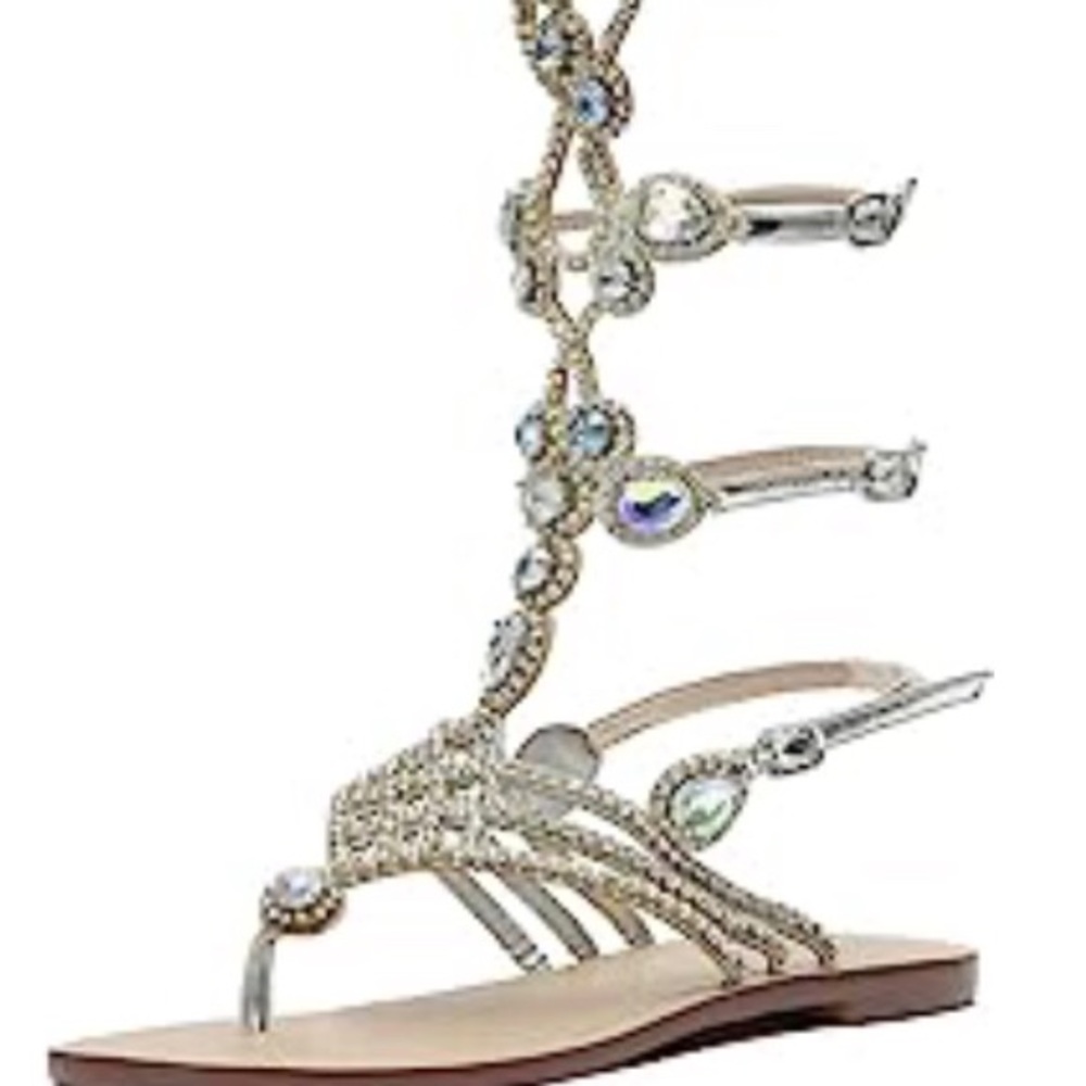 NWOT Hinyyrin Women’s Silver Rhinestone Gladiator Sandals
